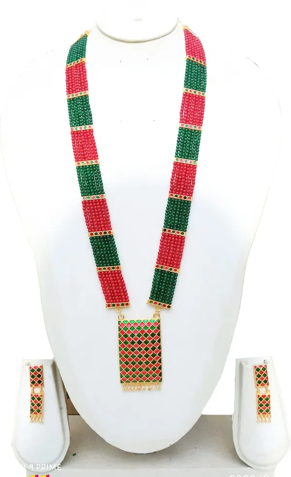 Assamese_Red_And_Green_Colour_Biscuit_Tassel_Set_For_Women_&_Girl
